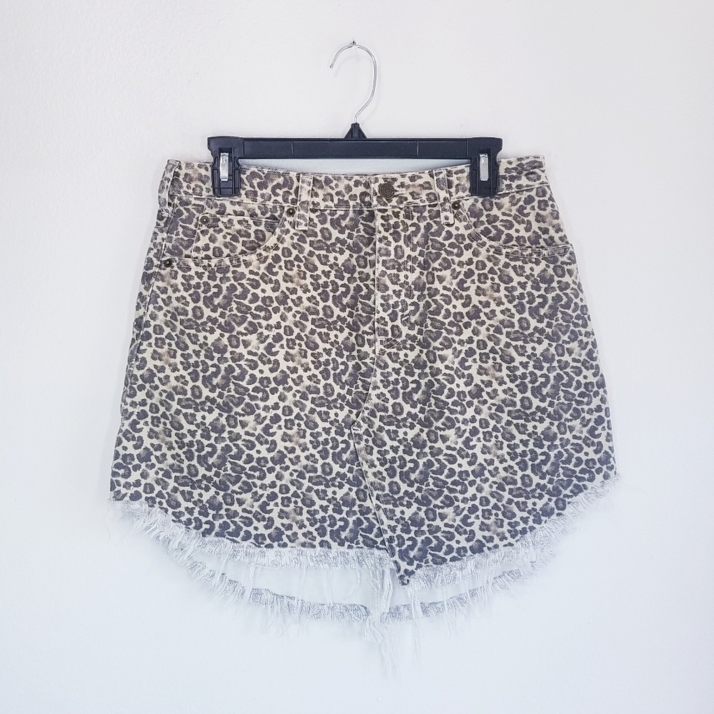 🌸 NEW Free People | Bailey Leopard‎ Print Denim Skirt 29 - Picture 6 of 15